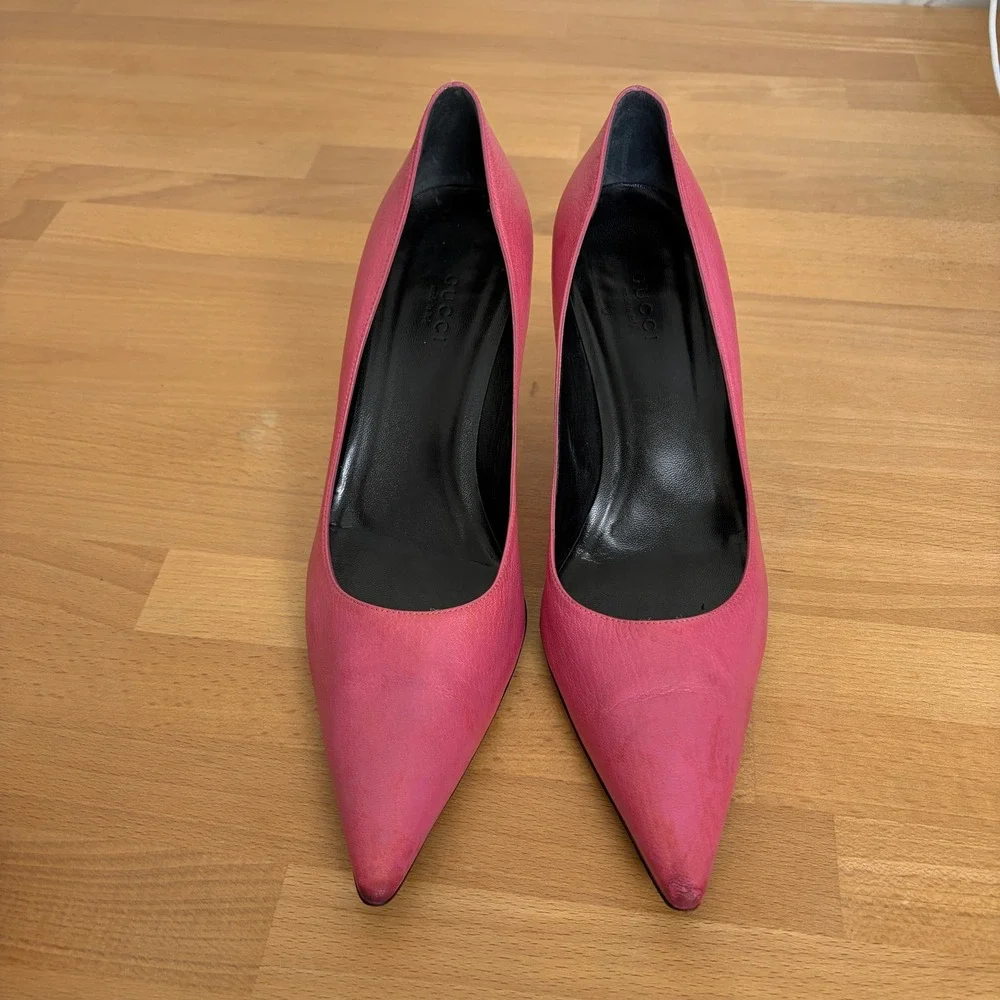 Gucci Womens Hot Pink Leather Pointed Toe Stiletto Pumps Heels Size 8.5B Italy